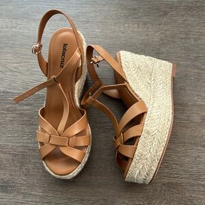 Lola Cruz brown wedges espadrilles size 37 shoes sandals heels revolve